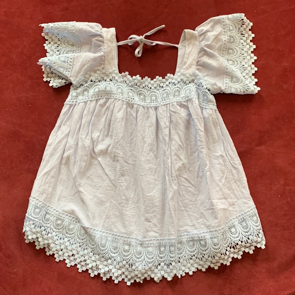 ✨WORN ONCE✨ Square Neck Lace Crochet Flowy Casual Boho Blouse - Picture 4 of 12